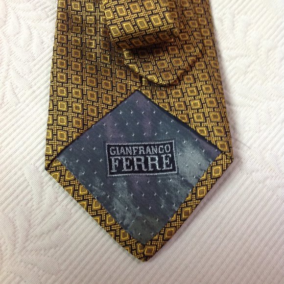 Gianfranco FERRE Geometric Gold & Blue Silk Necktie Tie - Picture 5 of 12